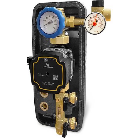Gruppo di circolazione monovia con flussometro 2-12 l/min e circolatore Grundfos 25/75
