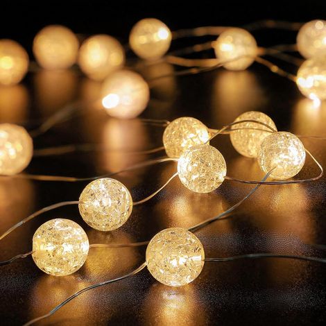 Guirlande lumineuse avec boules de cristal craquelé - 300 cm - 30 LED - Guirlande lumineuse intérieur/extérieur à piles - Pour mariage, Noël, Saint-Valentin, chambre à coucher, fête (1/5)