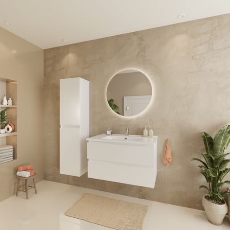 Ensemble Meuble Vasque 80 Cm Avec Colonne - Blanc Brillant - (1/5)
