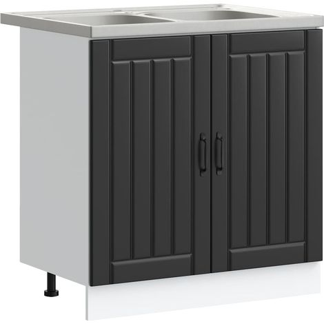 vidaXL Mobiletto per lavabo Lucca 2 pcs Nero Legno multistrato (1/5)