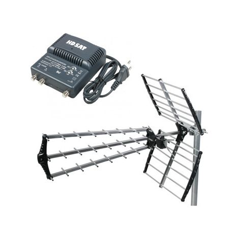 Antenne TNT extérieure 18dB – Amplificateur 2 sorties – Compatible 4G – Réception optimale pour zones difficiles – Hdsat (1/3)
