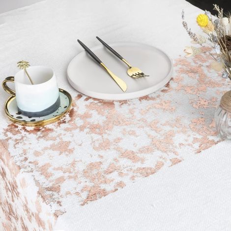 Chemin de Table Filet avec Feuille d'or Rose 28cmx5m, Ruban de Table Métallisé, Décoration pour Fête, Anniversaire, Mariage, Nol, DIY, Emballage (Rosegold, 5m) (1/5)