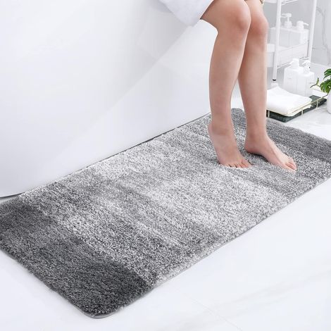 Weiche Badematte, 50 x 80 cm, rutschfest, waschbar, langflorig, saugfähige Mikrofaser, Grau