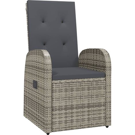 Lot de 2 Chaises de jardin et de camping inclinable, Chaises de relaxation, et coussins Résine tressée Gris OIB2556E (1/5)