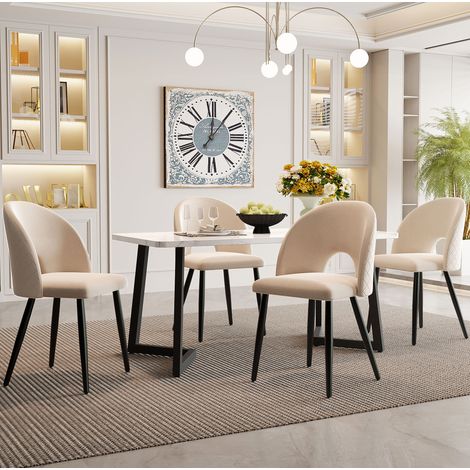 Essgruppe 117 x 68 cm, 5-teilig, beige, mit Samtstühlen HAVRYA (1/5)