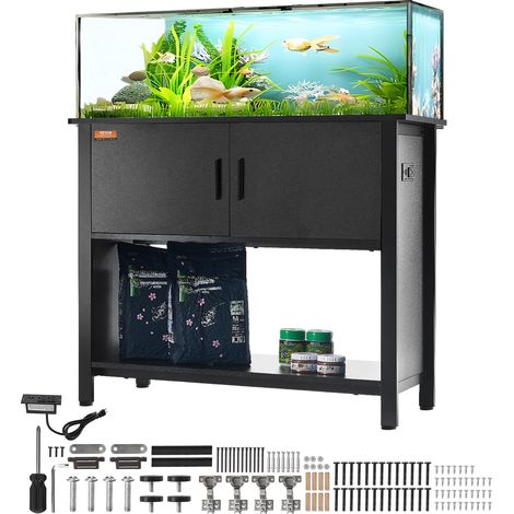 VEVOR Supporto per Acquario 40 Galloni, 36,6 x 18,9 x 31,5 pollici in Acciaio e MDF, Capacita Carico 335 Libbre, Supporto per Acquario per Rettili Pannello di Alimentazione Incorporato, Nero