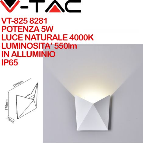 V-TAC VT-825 Lampada LED COB 5W da parete alluminio bianco wall light bianco naturale 4000K IP65 - SKU 8281 (1/5)