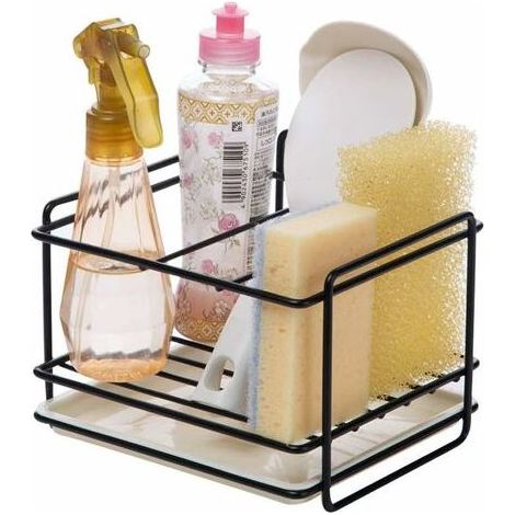 Porte éponges cuisine rangement d'évier support d'éponge en le fer panier porte-ustensiles chiffon de nettoyage et pinceaux support pour liquide vaisselle range-savon noir-Fei Yu (1/4)