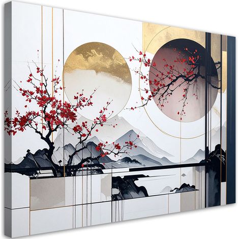 Wandbild Japanische Abstraktion Kirschblüten Berge Landschaft 45x30 (1/5)