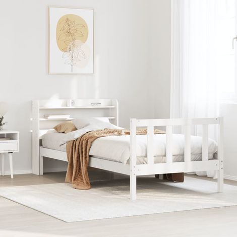 Bed Frame without Mattress White 90x190 cm Solid Wood Pine vidaXL (1/5)