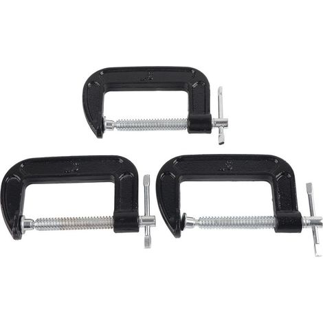 pincesSerre-joint en C de qualité industrielle - 3 pièces en acier malléable pour travail du bois et fixation robuste (90mm d'ouverture) (1/5)