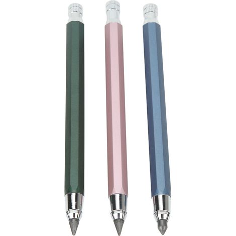 Kit de 3 crayons de menuisier mécaniques 5.6mm pour marquage sur bois - Bleu, rose, vert (1/5)