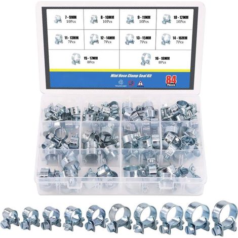 Lot de 84 mini colliers de serrage pour tuyau de carburant, diesel et essence, assortiment de 10 tailles (1/4)