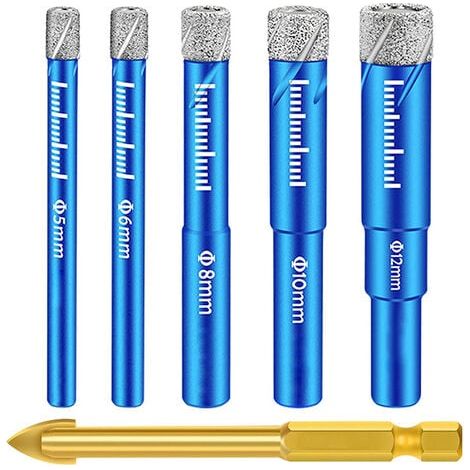 Diamond Tile Drill Bits, 5, 6, 8, 10, 12mm, Tile Drill Bits for Ceramic, Glass, Granite, Marble, Quartz (1/4)