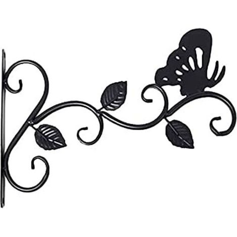 Set of hanging plant supports, metal wall hooks, sturdy and rust-resistant, butterfly-shaped, black.