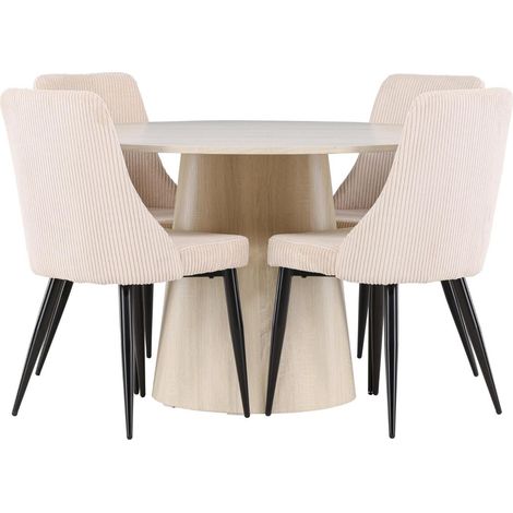 Lanzo Essgruppe Esstisch Whitewash 4 Stühle Samt beige. (1/4)