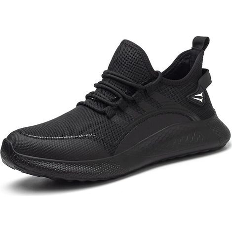 Zapatos de trabajo con puntera de acero para hombre, ligeros, cómodos, indestructibles, resistentes a perforaciones y sin cordones, para la industria y la construcción, talla 41, color negro. (1/5)