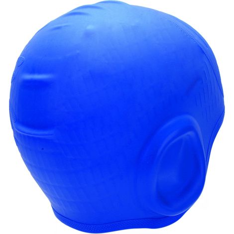 Bonnet de bain en silicone imperméable avec protection des oreilles, 3D, grande élasticité, pour cheveux longs, adulte, bleu foncé (1/5)