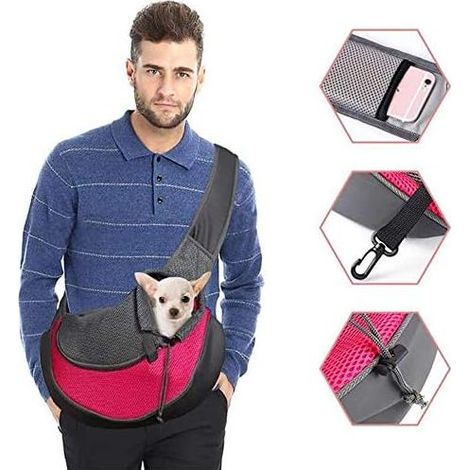 Sac de Transport Chien Sac à Bandoulière pour Chat Chiot Réglable Sac de Voyage pour Petits Animaux Sac à Main Chien avec Pochette en Filet Respirant Sacoche Chien Portable pour Marché Extérieur (1/5)
