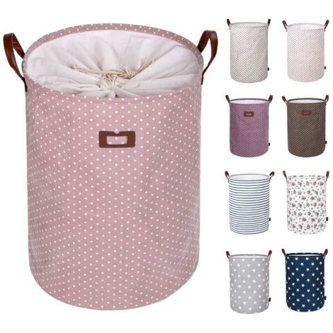 19-Inches Grand Organiser Paniers pour Vêtements Stockage , Cordon Paniers à Linge, Pliable Sac à Linge, Pliage Grande Capacité Corbeilles à Linge (Rose, L) (1/5)