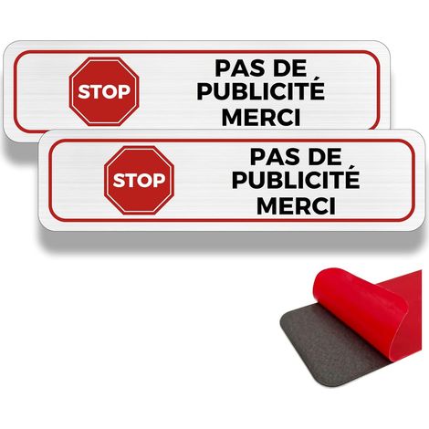 Interdiction de publicité, panneau de boîte aux lettres, étiquette de boîte aux lettres, 190 X 50 mm, aluminium brossé, épaisseur 3 mm, extérieur inox autocollant (2) (1/5)