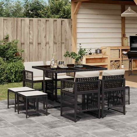 vidaXL 9 Piece Garden Dining Set with Cushions Black Poly Rattan (1/5)