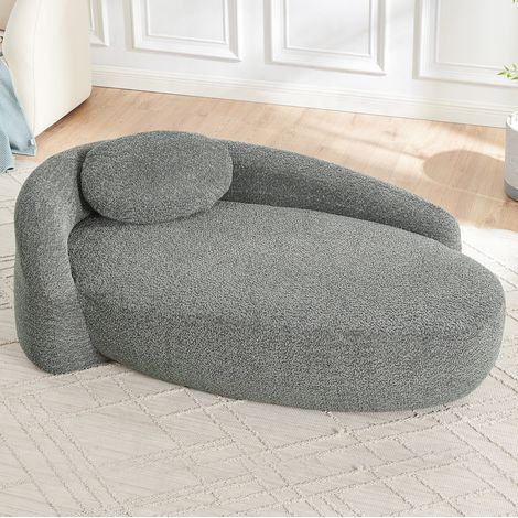 Divano minimalista in teddy, design arrotondato, morbido cuscino, tessuto Teddy, grigio scuro (1/5)