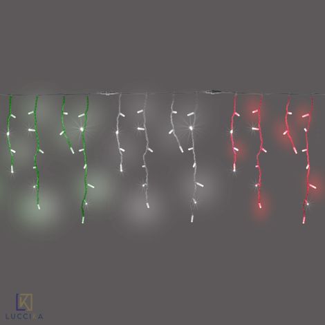 Luccika stalattiti Bandiera Italiana tenda a pioggia 9 metri con 360 luci di Natale a Maxi Led tricolore con flash bianco ghiaccio in busta pvc per uso esterno interno professionale (1/5)