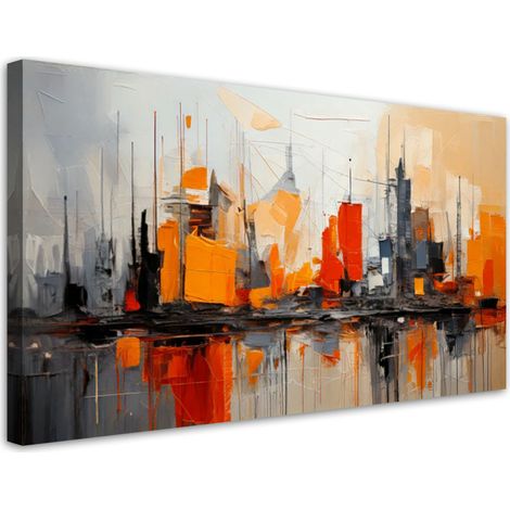 Tableau déco Ville Abstraction Orange 80x40 (1/5)