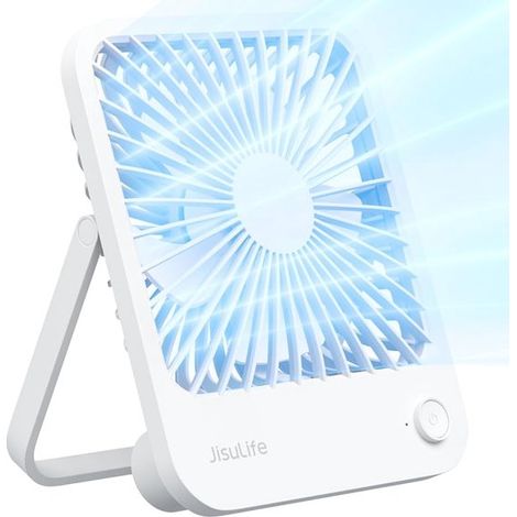 Ventilador de escritorio，Ventilador portátil，Ventilador pequeño，Ventilador recargable，Ventilador USB，4500 mAh，4 velocidades，Blanco (1/5)