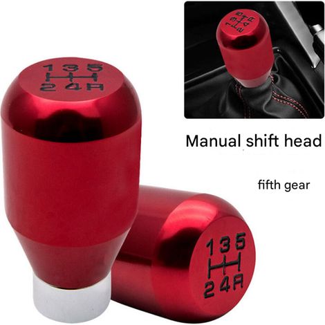 Adatto per adattatore cambio universale 5 marce manuale in metallo cromato pomello leva cambio perno maniglia testa accessori per auto stile racing (rosso) (1/2)