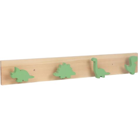 Relaxdays Kindergarderobe Dino, Wandhakenleiste 4 Haken, HBT: 7x50x4 cm, Kindergarderobenhaken, Holz & MDF, natur/grün (1/5)