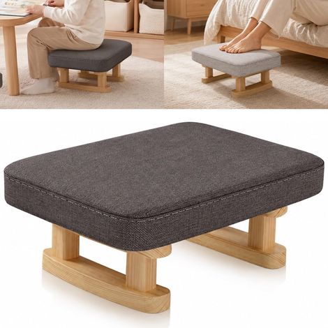 Repose-pieds pour salon, petit repose-pieds avec coussin en tissu rembourré et pieds en bois, repose-pieds bas pour canapé, chambre à coucher et bureau, repose-pieds gris foncé (1/5)