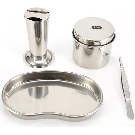 Kit de désinfection pour tatouage : plateau en acier inox médical, pot, bocal, pince à épiler (1/5)