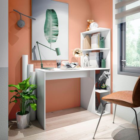Bureau réversible avec étagères blanc (1/2)
