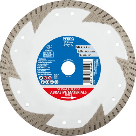 PFERD TOOLS Diamant-Trennscheibe DG 230x2,8x22,23 mm SG z. Trennen v. Stein/Beton,hohe Schnittqualität (1/2)