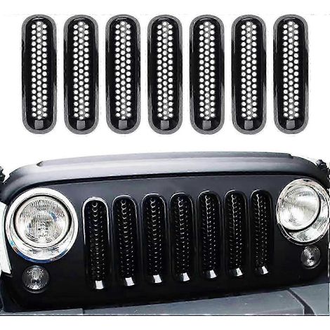 Lot de 7 grilles de calandre avant pour voiture, protection de calandre avant à clipser, inserts décoratifs compatibles avec Jeep Wrangler JK 2007-2017 (noir) (1/5)