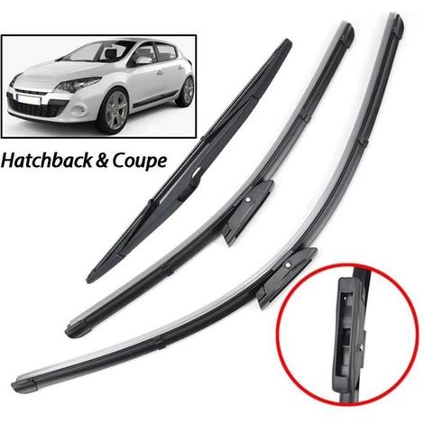 Lot de 3 Balais d'essuie-glace avant + arrière pour Renault Megane 3 MK3 Hayon - Coupé 2008 2009 2010 2011 2012 2013 2014 2015 2016 (1/4)