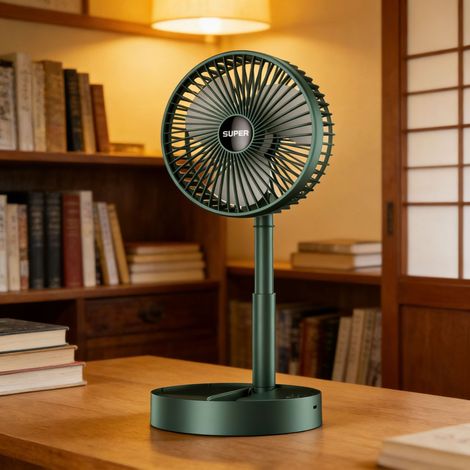 Ventilateur portable pliable 17 cm – Rechargeable USB 1000 mAh – 3 vitesses – Angle réglable 180° – Pour bureau et camping