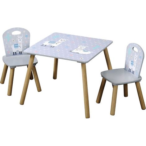 Table + 2 chaises pour enfant "Alpaca" - Bleu/Marron - 55 x 55 cm - Livraison gratuite (1/5)