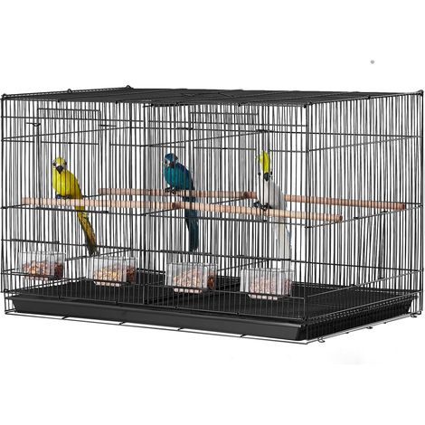 Cage à oiseaux 45 cm, volière en métal robuste avec séparateur, 5 perchoirs et 4 mangeoires, idéale pour perruches, canaris et tourtereaux, noire. (1/5)