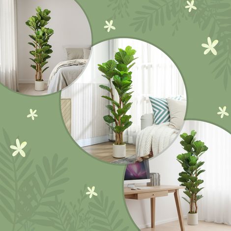Ficus synthétique vert, matériau PEVA et bois, pot en PP avec ciment, 50x50x150 cm (1/5)
