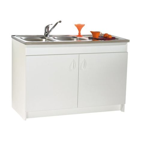 Neova – Meuble sous évier 2 portes 1200 mm – Côtés et façades en PPSM blanc 16 mm – Charnières invisibles à rappel automatique – Vérins métalliques réglables