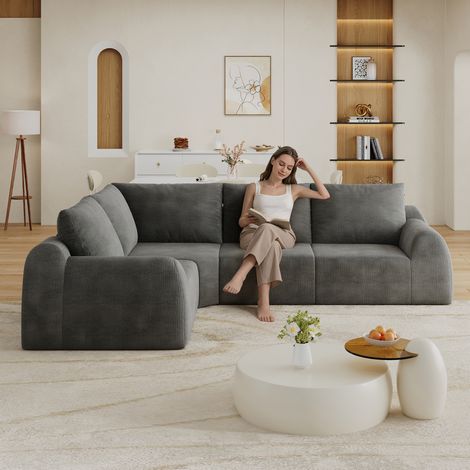 Divano a compressione in spugna da 267 cm, divano senza struttura rigida, divano a compressione per soggiorno, camera da letto, appartamento, non richiede montaggio, grigio scuro (1/5)