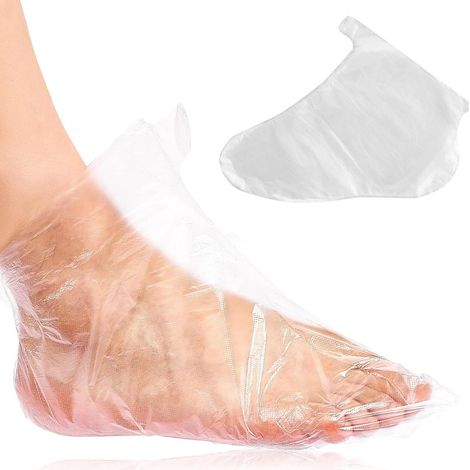 100 Calzini di plastica monouso per pedicure e paraffina, calzini trasparenti per pedicure, trattamento spa con 100 adesivi