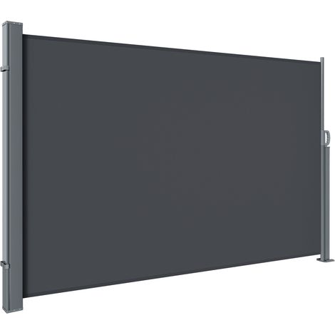 Wolketon Seitenmarkise 300 x 160 cm Ausziehbar Windschutz, Sichtschutz für Balkon & Terrasse, Seitenrollo mit Wandhalterung Sonnenschutz - Schwarz Markise (1/5)