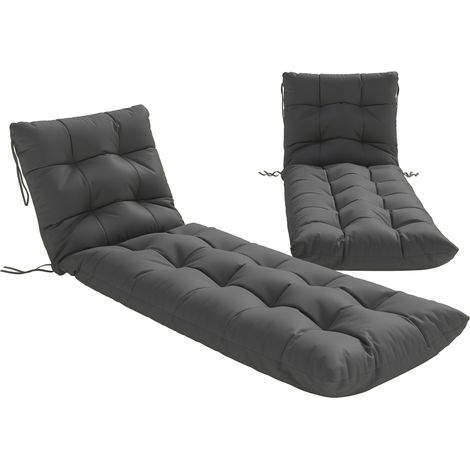 Set mit 2 Sonnenliegenkissen 180x55 cm Dicke Gartenstuhlkissen UPF30+ mit 4 dunkelgrauen Gurten