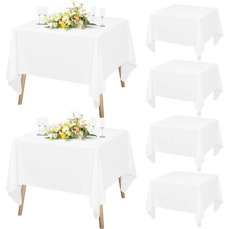 6er Pack Weiße Tischdecke 132x132 cm Quadratisch Polyester Waschbar für Partys & Bankette