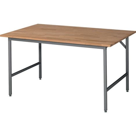 Mesa de trabajo Jerry W1500xD1000xH800-850mm Encimera Haya Marco gris RAU