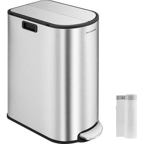 Pattumiera doppia da cucina 30 litri e 20 litri design sottile 2 scomparti per la raccolta differenziata e il riciclaggio dei rifiuti con pedale e coperchi grigi 120007209